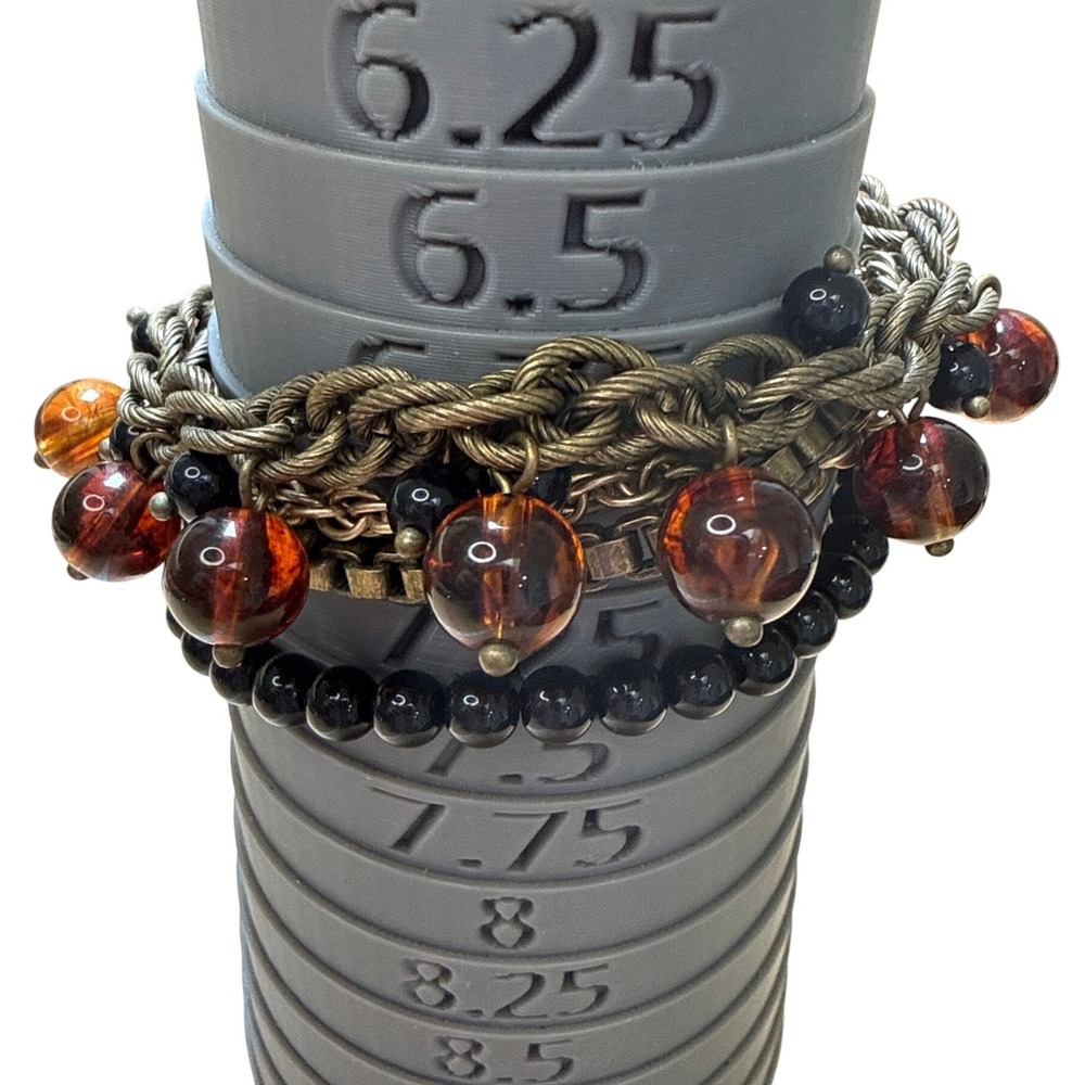 Talbots Multi-Strand Charm Bracelet Amber Black Brass Vintage Style Statement